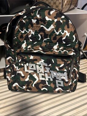 Longchamp Green Brown Black Camo Backpack
